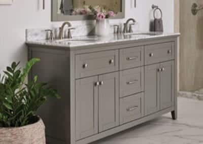 grey double vanity in bathroom