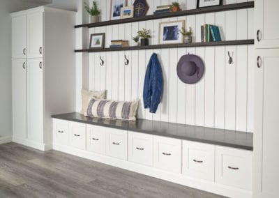 farmhouse style mudroom with built-in cabinets