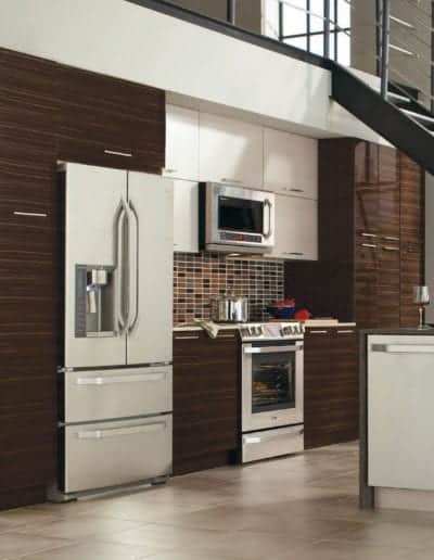 modern loft kitchen with built-in storage and appliances