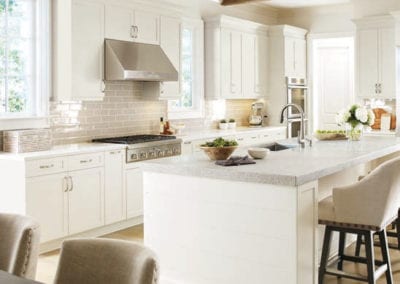 classic white kitchen cabinets with large island