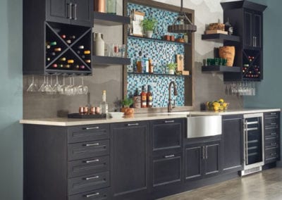 large built-in bar with beverage cooler and wine storage