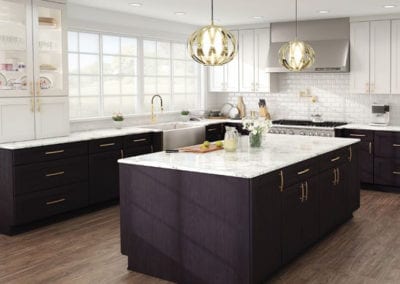 dark brown kitchen cabinets with white upper cabinets