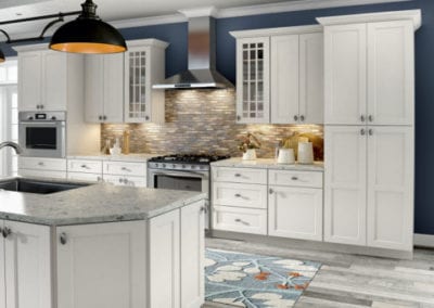 white kitchen cabinets and island