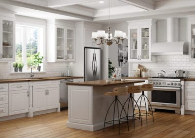 modern farmhouse kitchen with white cabinets