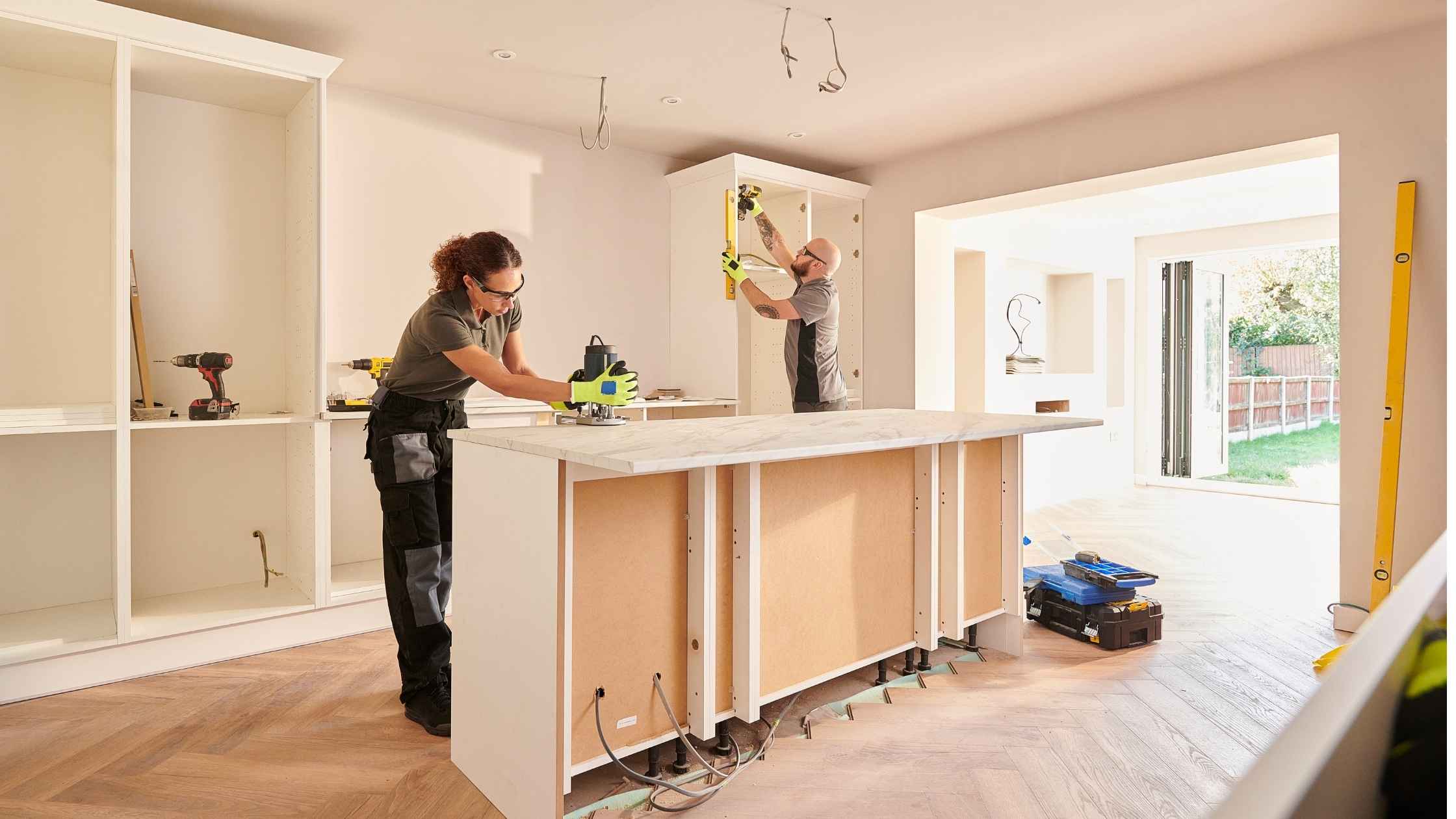 built-to-fit cabinets being installed in home office